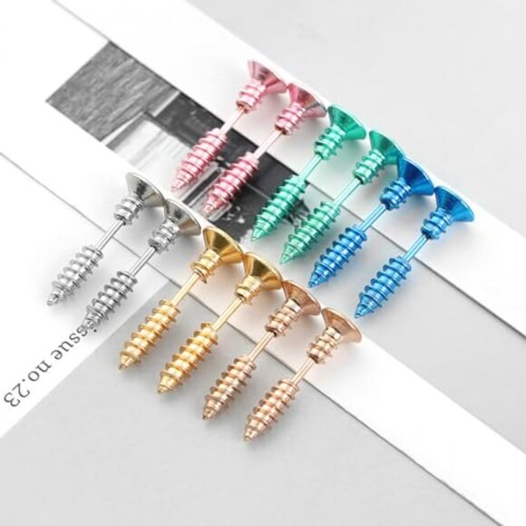 Titanium Steel Screw Stud Earrings Unisex Punk Rock Streetwear Jewelry - Picture 7 of 8